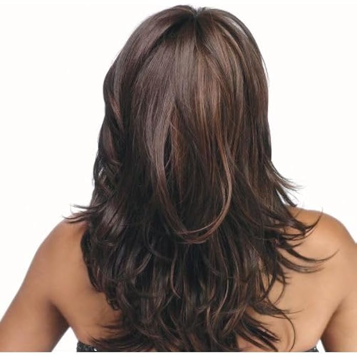 DILLARDS Layered Shoulder-Length Wig, Dark Brown With Highlights, Natural Wavy Style - Image 1